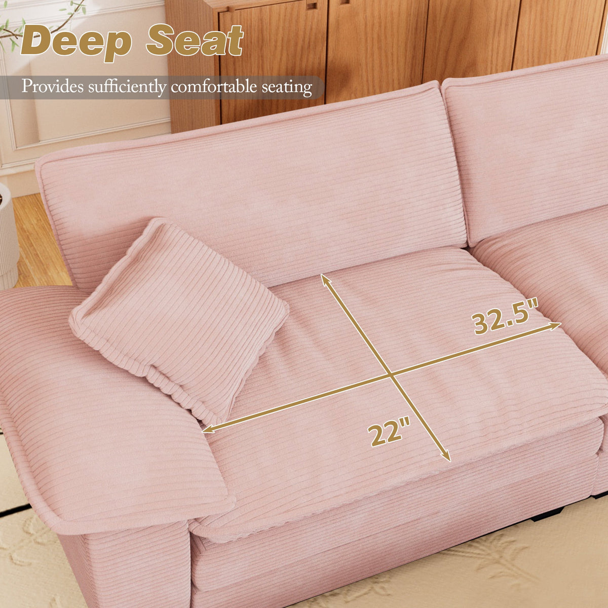 Muumblus Comfy Modular Sectional Sofa with 2 Ottoman, Deep Seat 80.5" Modern Oversized Corduroy Cloud Couch, Fluffy Deep Seat Chaise Lounge Sleeper Sofa for Living Room Apartment, Pink