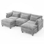  111" Modular Sectional Sofa with 2 Movable Ottomans, U-Shaped Oversized 3-Seat Chenille Cloud Sofa with 5 Pillows for Living Room, Gray