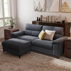 88" Loveseat Sofa with Storage Ottoman Adjustable Armrest 3-Seat L-Shaped Sectional Couch for Living Room Blue