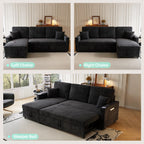 83" Sleeper Sectional Sofa, Comfy Convertible Sofa Bed with Pull Out Couches, Small Desktop, Corduroy L Shaped Couch with Reversible Storage Chaise & USB for Living Room Apartment,Black