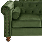 AmoDwell Tufted Velvet Sofa Couch for Living Room, Plush Rolled Arm 3-Seater Sofa Couch with Nailhead Trim and 2 Neck Roll Pillows, Small Apartment Chesterfield Sofa