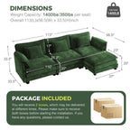CDCASA 113" Modular Sectional Sofa with Movable Ottoman, 4-Seat Large L Shaped Couch with Deep Seat, Comfy Chenille Sectionals for Living Room, Green