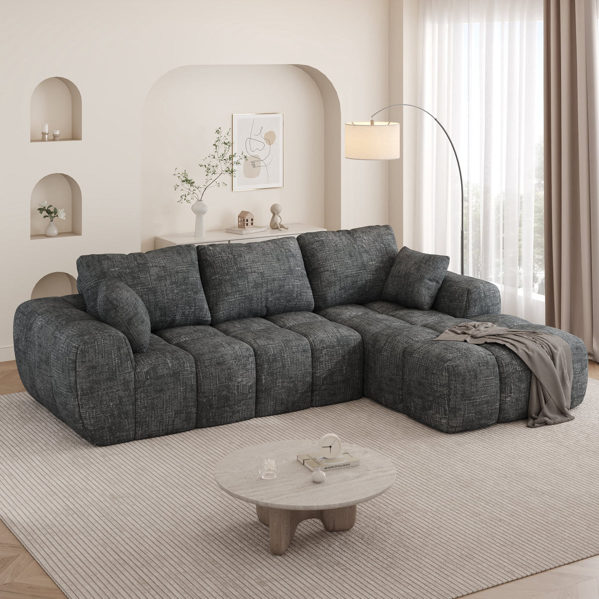  Sectional Sofa, 101" L-Shaped Modular Cloud Couch,Unique Chenille Fabric Couches and Sofas,Compression Sofa No Assembly Required(Deep Gray)