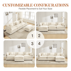 ATHOPE 112" Modular Sectional Sofa, L Shaped Cloud Couch with Movable Ottoman, Comfy Chenille Deep Seat Sofa with Throw Pillows, 3 Seat Modern Couches for Living Room Bedroom Apartment, Beige
