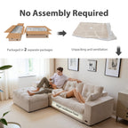 BYBYME 104"Oversized L-Shaped Sectional Sofa Cloud Boneless Modular Couch,Upholstered Sofa with Convertible Left/Right Ottoman for Living Room Bedroom,No Assembly,Beige