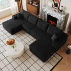 CKEASEAN 135" Corduroy Oversized U Shaped Modular Cloud Couch Sectional, Boneless Sectional Sofa with Left Facing Chaise & Ottoman, Compressed Boneless Couch for Living Room, No Assembly Required