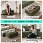  6 Seaterss Sectional Couches for Living Room, Sleeper Sofa Bed with Storage Seat, Pull Out Couch Bed with Ottoman, Dark Green