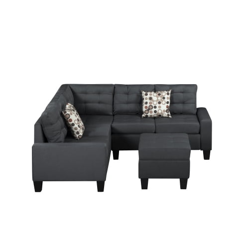 ASINMAK L Shaped Fabric Sectional Sofa with Couch and Ottoman, Gray