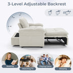  Set of 2 3-in-1 Pull Out Sofa Bed Chairs, Soft Fabric Convertible Design with Side Storage, White
