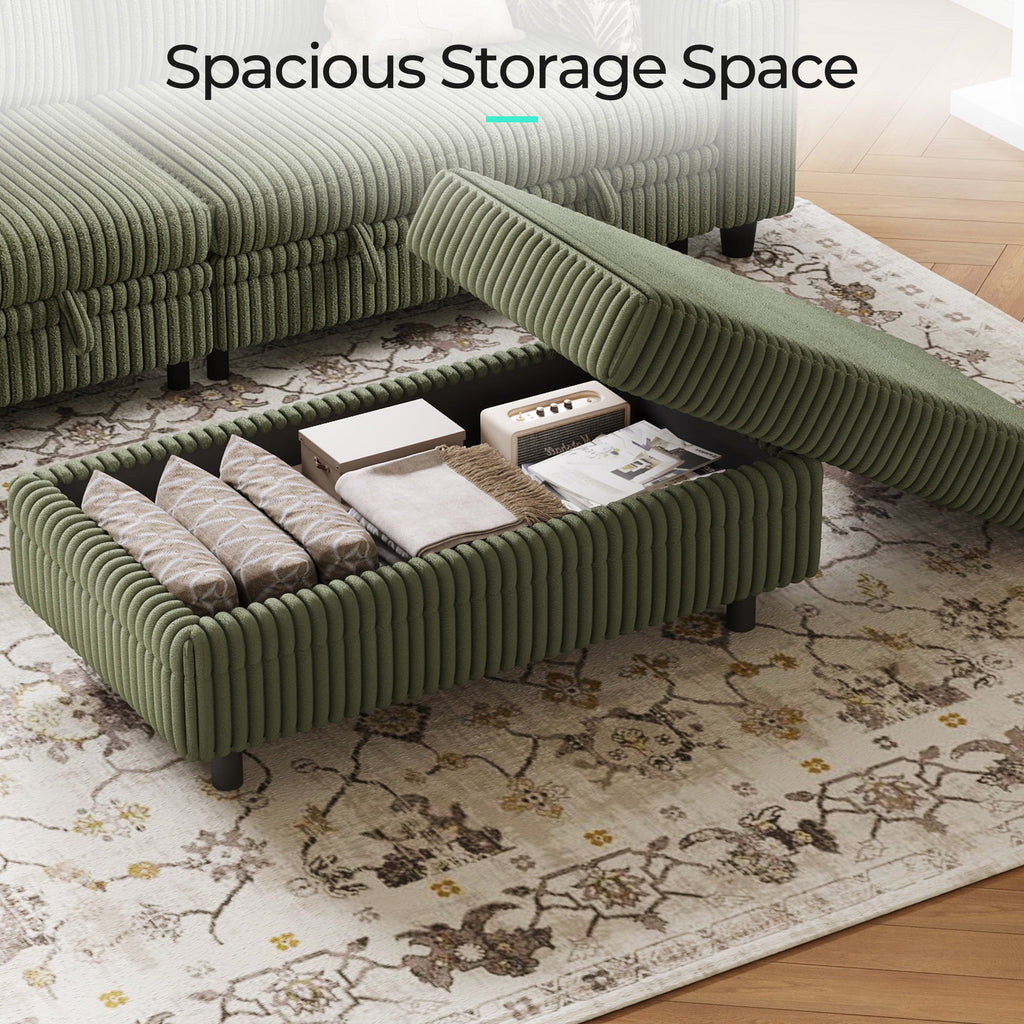  6 Seaterss Sectional Couches for Living Room, Sleeper Sofa Bed with Storage Seat, Pull Out Couch Bed with Ottoman, Dark Green