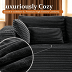 Rwcoet 108"Modular Cloud Sectional Sofa with Chaise,Extra Deep Seat Corduroy Couch,Memory Foam,No Assembly,Living Room & Apartment,Black