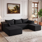  106" Cloud Sectional Boneless Couches for Living Room, Modular U Shaped Couch with Deep Seat, Removable Ottoman, Memory Foam Compressed 4 Seater Sofa for Bedroom Apartment, Black