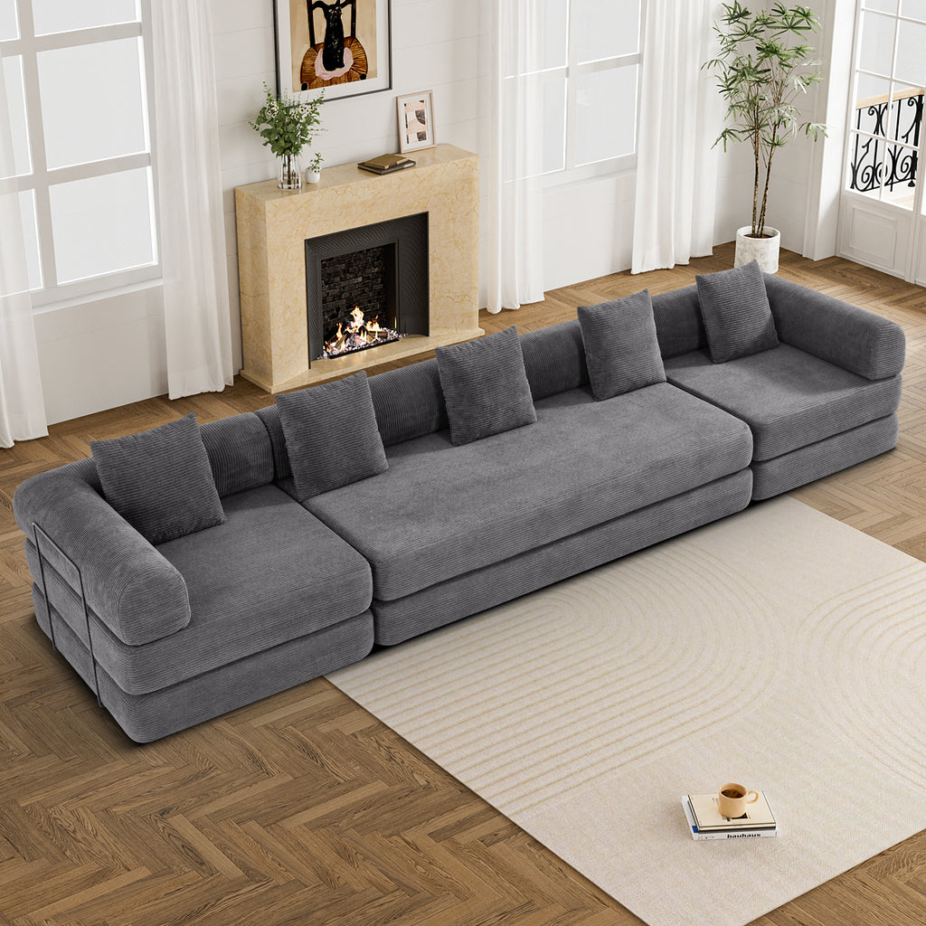 157" Convertible Sleeper Sofa Bed,Corduroy Futon Sofa Couch with High-Density Foam,Deep Seat Sofa for Living Room, Bedroom,Gray