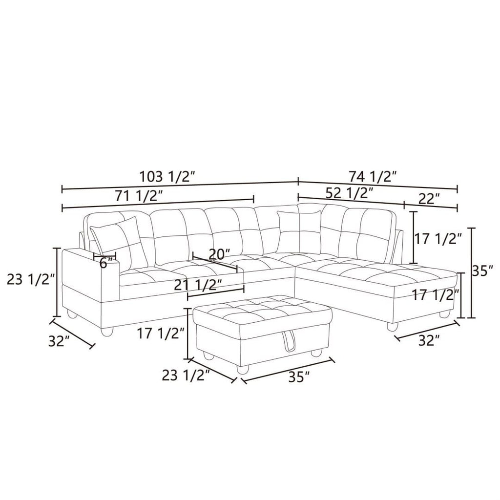 Hommoo Couch Sofa Set, Modern L-Shaped Sofa for Living Room, Flannel Sectional Sofa Set for Apartment, Off-White(Without Ottoman)