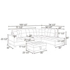 Hommoo Couch Sofa Set, Modern L-Shaped Sofa for Living Room, Flannel Sectional Sofa Set for Apartment, Off-White(Without Ottoman)