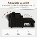 Marrber Black 52? 3-in-1 Convertible Pull-Out Sofa Bed Sleeper Loveseat with Reclining Backrest, Built-in Cup Holders, Pet-Friendly Corduroy Sofa for Small Space