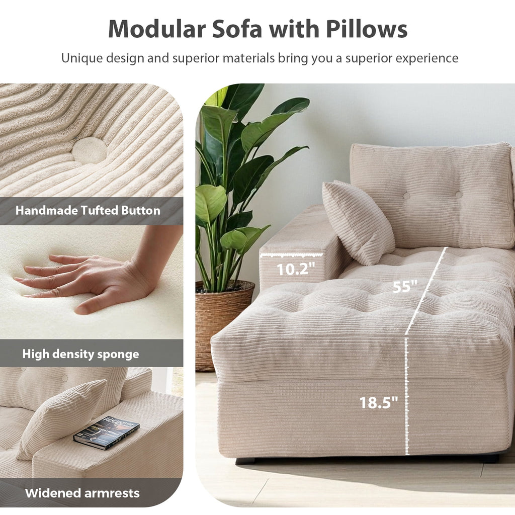 BYBYME 104"Oversized L-Shaped Sectional Sofa Cloud Boneless Modular Couch,Upholstered Sofa with Convertible Left/Right Ottoman for Living Room Bedroom,No Assembly,Beige