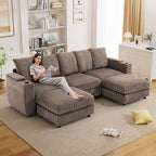 Wiilayok 110" Oversized U-Shaped Cloud Couch Sectional with Modular Design for Living Room: Comfy Corduroy, Ottoman, USB Port, Cup Holder, Armrest Storage, Side Pocket, Brown