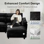  113" Modular Sectional Sofa, U-Shaped 3 Seater Cloud Couch with Movable Ottoman, Deep Seat Chenille Sofa with USB Charging Ports & Side Pockets for Living Room, Black