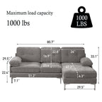 INGALIK Convertible Sectional Sofa Couch, L-Shaped Couch with Reversible Chaise Lounge, Chenille Fabric Modern Sofa for Living Room, Apartment, Office, 3 Seats, Gray