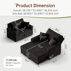 Marrber Black 52? 3-in-1 Convertible Pull-Out Sofa Bed Sleeper Loveseat with Reclining Backrest, Built-in Cup Holders, Pet-Friendly Corduroy Sofa for Small Space