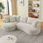FFH 121" Modular Sectional Sofa, Oversized L-Shape Cloud Couch, Corduroy Curved Sofa for Living Room, Cream, Left Facing Chaise