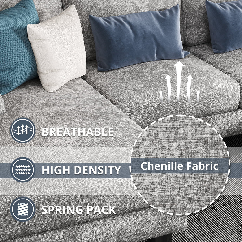  Chenille U Shaped Sectional Sofa, Gray