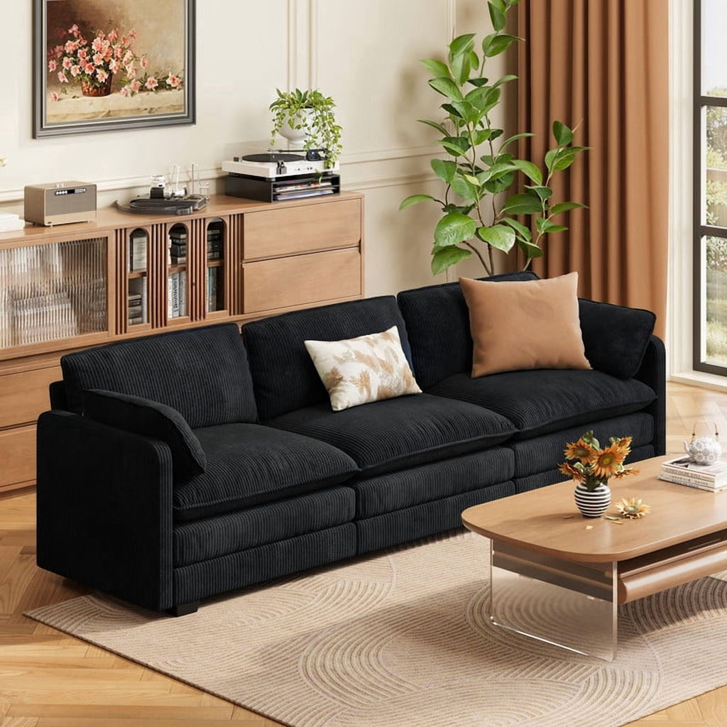  Cloud Like Comfort Sofa,Double?Layer High?Resilience Memory Foam Cushion,Removable Zippered Cover with 2 Pillows for Living Room, Bedroom, Apartment & Small Family,Black