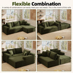AENKYO 96" Cloud Modular Sectional Sofa with L-Shape Chaise, Deep Seat Corduroy Upholstered Couch, No Assembly Required, Green