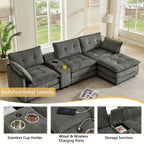 Anpport 119" L-Shaped Modular Sectional Sofa with Removable Ottoman for Living Room, Corduroy, Dark Gray