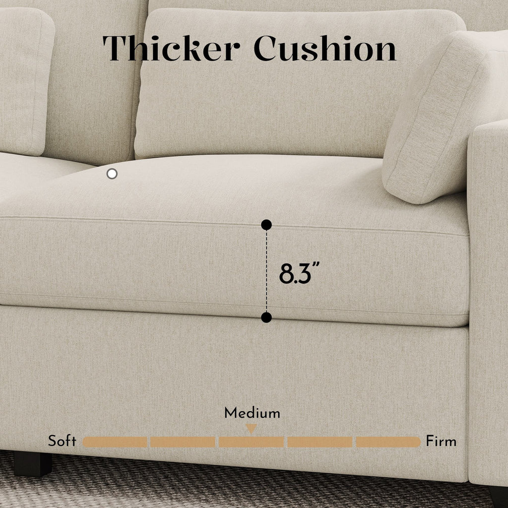 Hombryzy 146" Modular Sectional Sofa with Movable Ottoman, U-Shaped Deep Seat Cloud Couch for the Living Room, 6-Seat, Beige