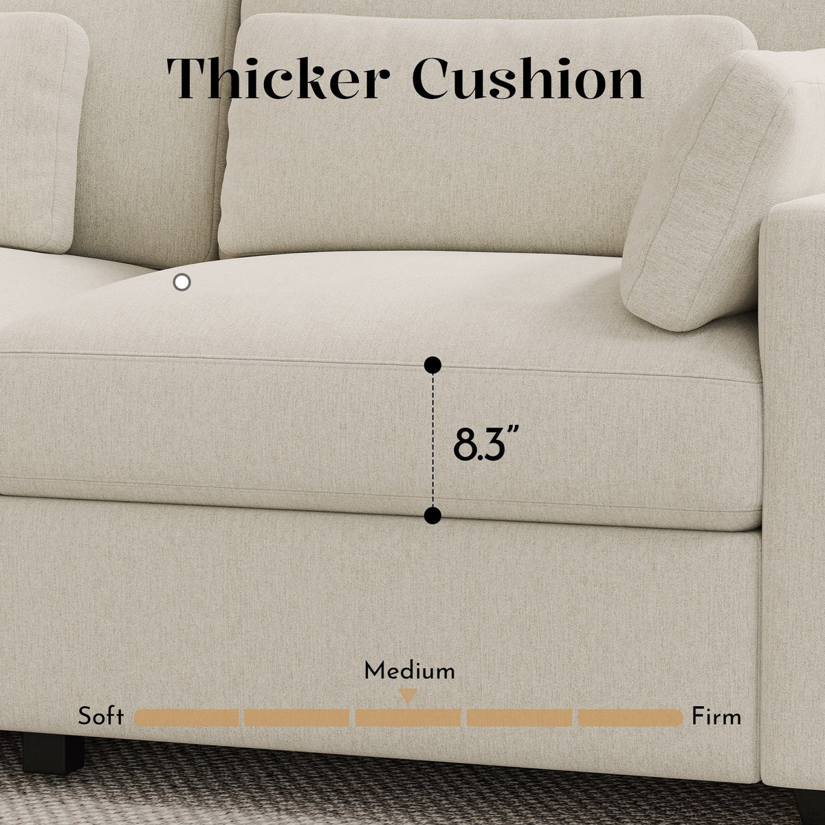 Hombryzy 146" Modular Sectional Sofa with Movable Ottoman, U-Shaped Deep Seat Cloud Couch for the Living Room, 6-Seat, Beige