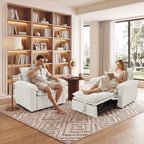  Set of 2 3-in-1 Pull Out Sofa Bed Chairs, Soft Fabric Convertible Design with Side Storage, White