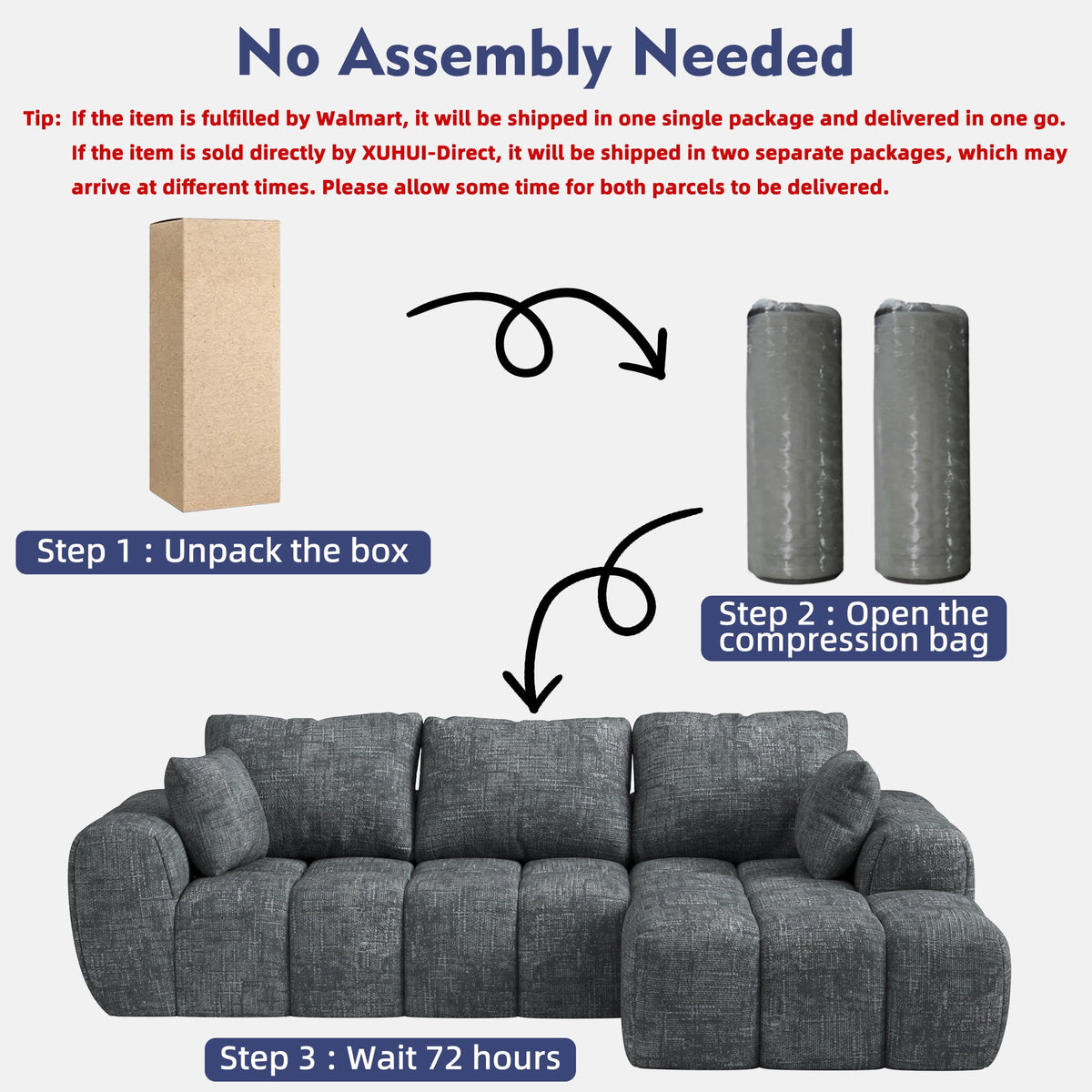  Sectional Sofa, 101" L-Shaped Modular Cloud Couch,Unique Chenille Fabric Couches and Sofas,Compression Sofa No Assembly Required(Deep Gray)