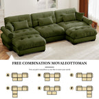 130"Oversized Couch, 3 Seater Modular Sectional Sofa, Olive Green Large U Shaped Sectional Couches for Living Room, Fluffy Couch Set, 3 Seater, Velvet Cloud Couch with Ottoman, Sofas for Living Room