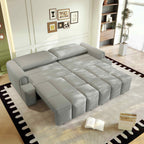 FFH 90.2" Pull Out Sofa Bed with Storage, 3-in-1 Convertible Sleeper Sofa King Size, Modern 4-Seater Teddy Couch for Living Room, Gray