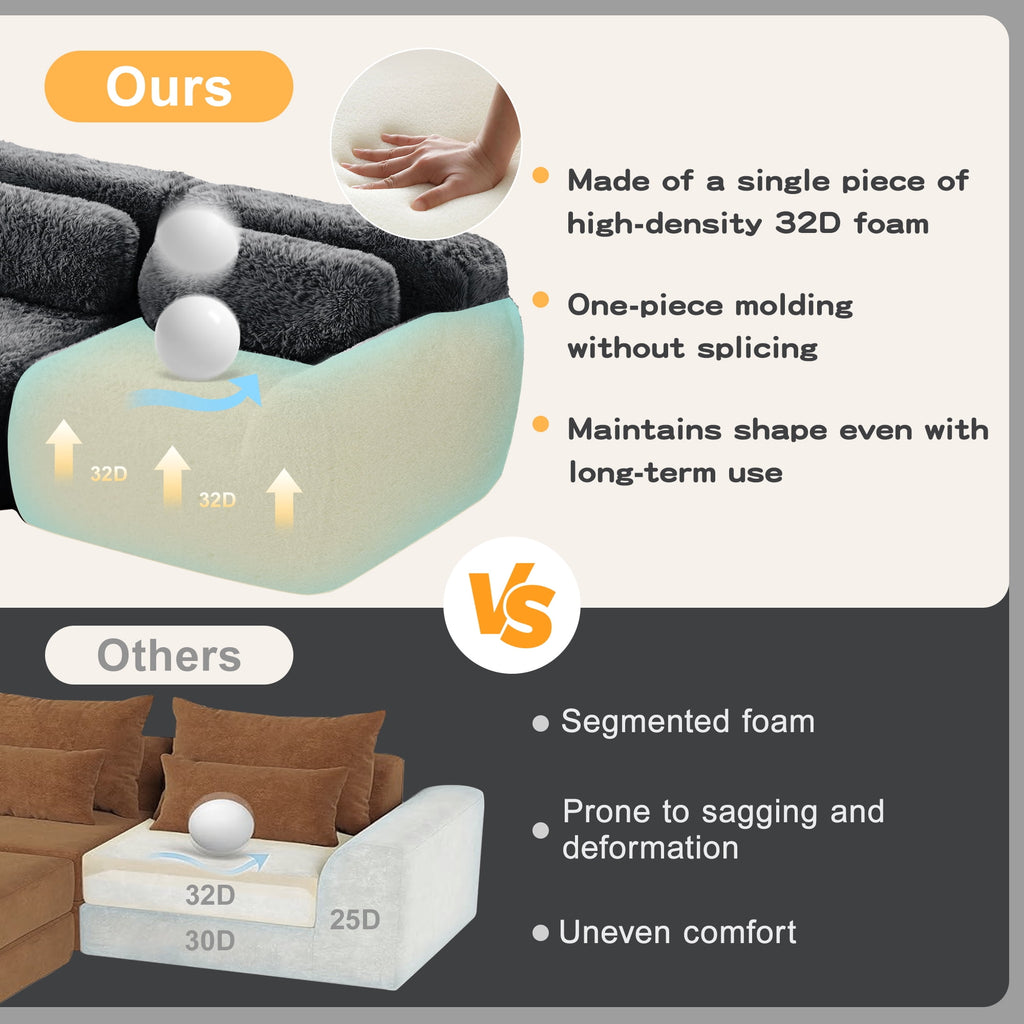 Homefun 114" L-Shaped Plush Sectional Sofa with Movable Ottoman No Assembly 32D Sponge Anti-Slip Bottom,Dark Grey