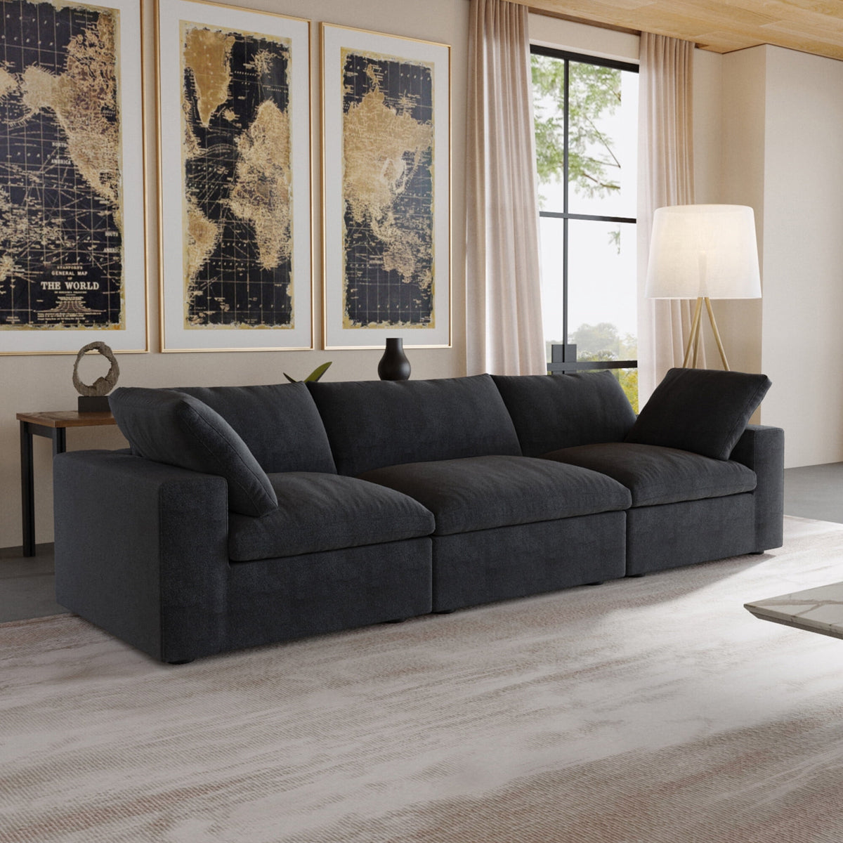 Sdorens Free Convertible Sectional Sofa Modular Couch,Modern Linen Fabric Sofa for Living Room,Apartment and Small Space,3-Seat Sofa,Black