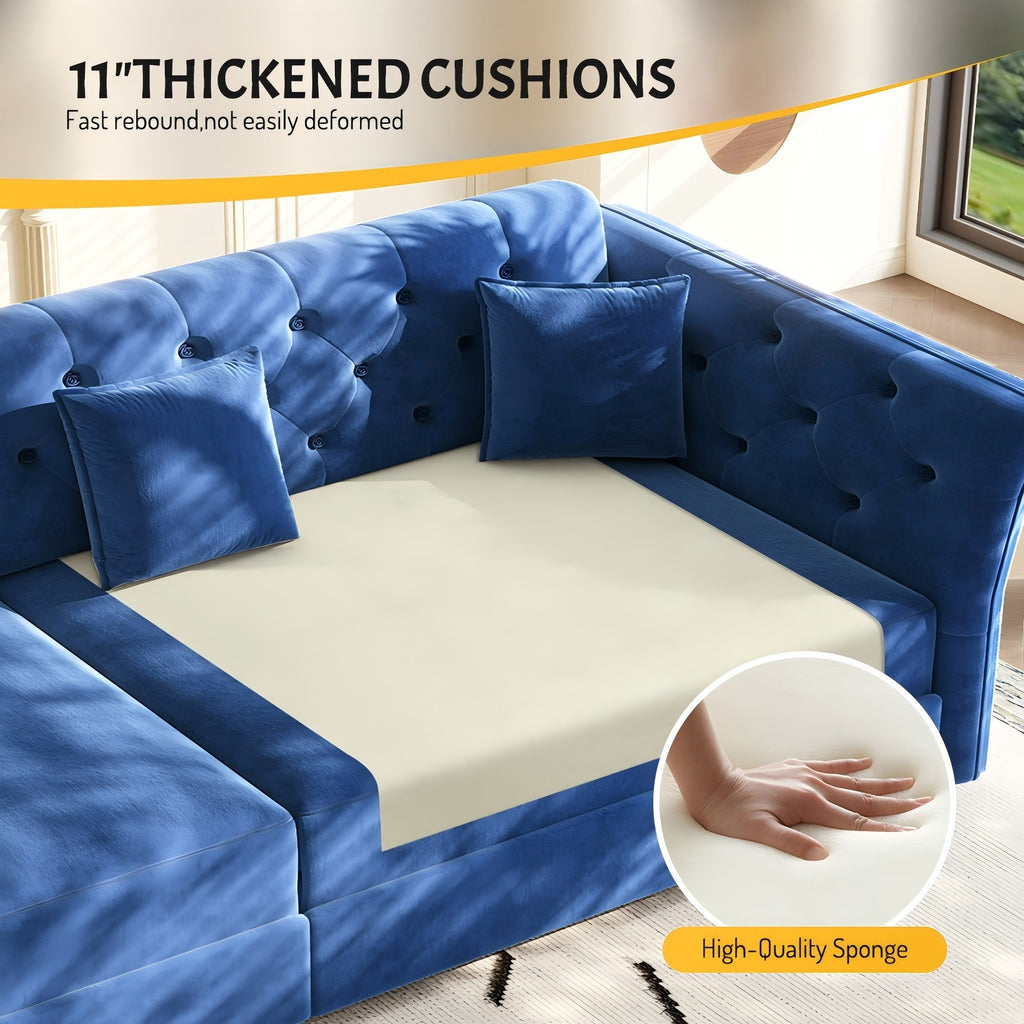  100" Pull Out Sofa Bed King Size, Loveseat Sleeper Sofa Couch Convertible Sofa Bed, Velvet Sofa for Living Room Blue