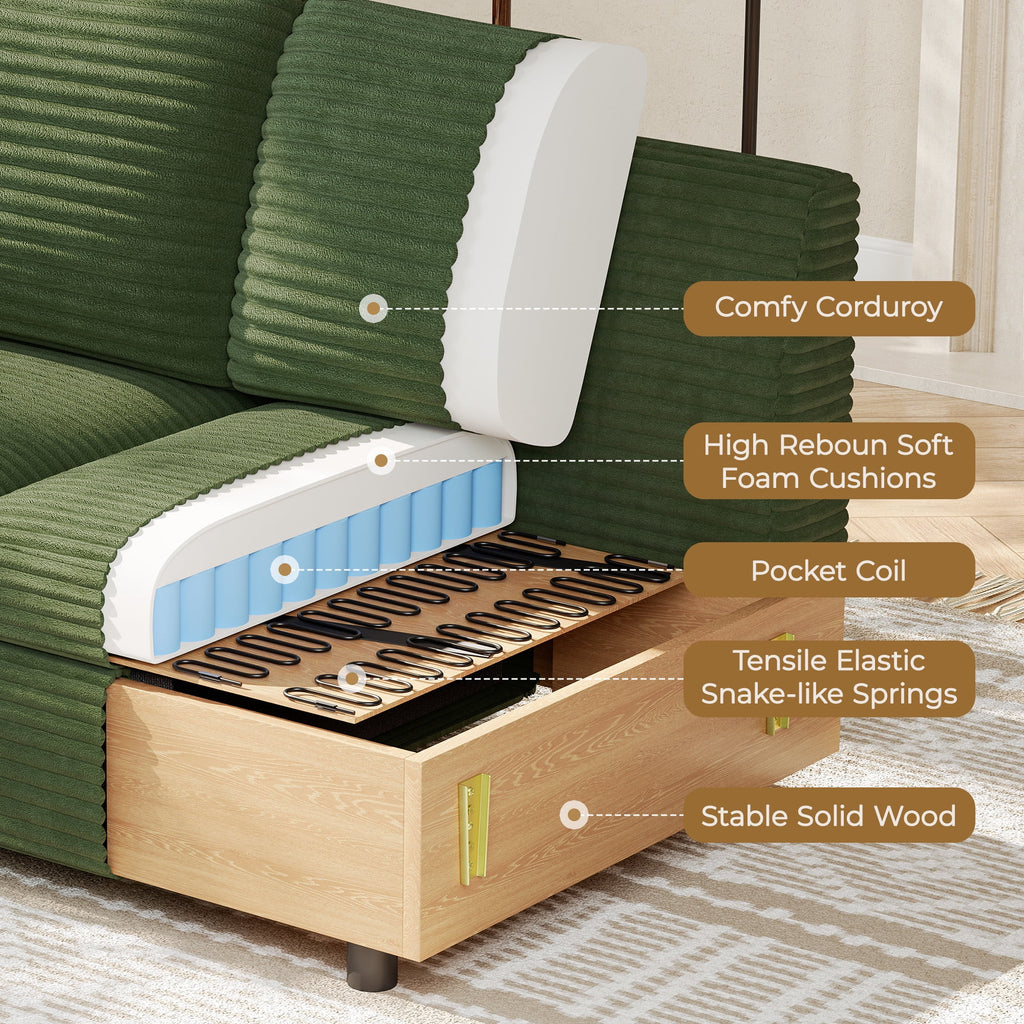  Sectional Sofa with Storage Seat L Shaped Couch with Reversible Chaise Convertible Sectional Couches for Living Room, Green