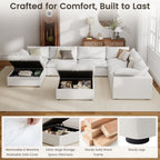 The Magic Home 118" Sofa Couch, Cloud Modular Sectional Sofa with Removable Storage Ottoman, L Shaped Linen Modern Comfy for Living Room, Apartment, Office, DIY Combination, 3 Seater White Couch