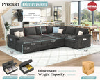 Papajet 105" Sofa Bed, Sectional Sleeper Sofa with Pull Out Bed/Reclining Backrest, 6 Seater Sleeper Couch Bed with Storage, Chenille Dark Gray