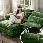 AISWORD 157" U Shaped Cloud Couch Sectional, Oversized Modular Sofa with USB Charging, Hidden Storage, Cup Holders & Double Chaise for Living Room, Green