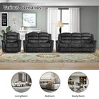  3-Piece Fabric Manual Recliner Sofa Set, Single Chair, Loveseat & 3-Seat Couch for Living Room Furniture