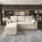 VANACC Sectional Sofa Bed with Storage and Soft Seat ,Reversible Pull Out Couch for Living Room,Beige