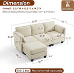  97-inch L-shaped Sofa, Upholstered Deep Seat Sofa with Cotton-Linen Brushed Fabric, Ottoman & Side pocket, 3-Seater Sofa for Living Room, Beige