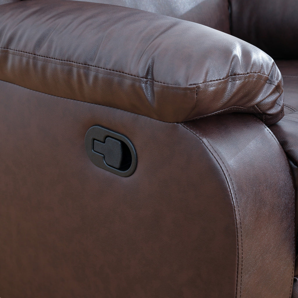  Brown 3-Seater Reclining Sofa - Air Leather Upholstery with High-Elastic Sponge for Living Room & Office