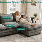 DoMaDing U Shaped Modular Sectional Sofa, 116" Couch with Movable Ottoman, Comfy Chenille Sofa with Pillows for Living Room, Sturdy Frame, Dark Gray