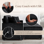 Muumblus Loveseat Sectional Sofa with 2 Storage Ottomans, Modular Cloud Couch with 2 Side Tables & USB, Plush Double Chaise Lounge Sofa Bed Indoor, Black Corduroy