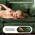 CDCASA 113" Modular Sectional Sofa with Movable Ottoman, 4-Seat Large L Shaped Couch with Deep Seat, Comfy Chenille Sectionals for Living Room, Green